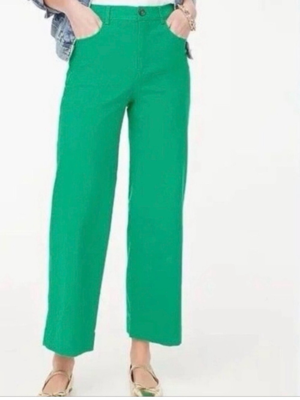 J. Crew Ella Wide Leg Cropped Pants Green Size 25